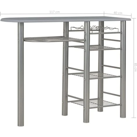 3 Piece Bar Set With Shelves Wood And Steel Grey VidaXL - Image 3