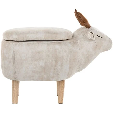 Modern Fabric Stool Pouffe Nursery Solid Wood Legs Animal Beige Reindeer - Image 4