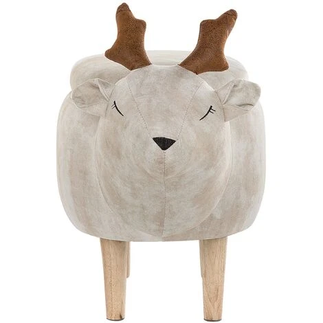 Modern Fabric Stool Pouffe Nursery Solid Wood Legs Animal Beige Reindeer - Image 5