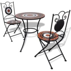 3 Piece Bistro Set Ceramic Tile Terracotta And White VidaXL