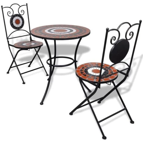 3 Piece Bistro Set Ceramic Tile Terracotta And White VidaXL