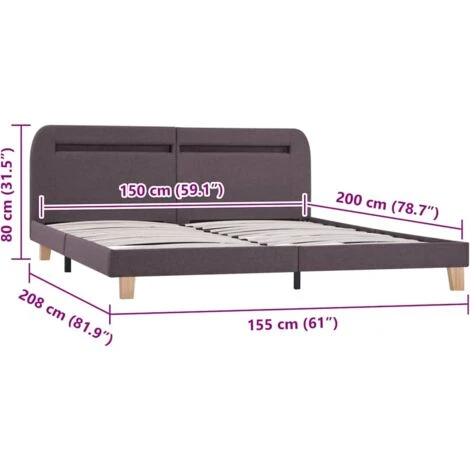 Bed Frame With LED Taupe Fabric 150x200 Cm 5FT King Size VidaXL - Image 3