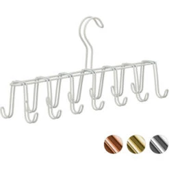 Relaxdays Belt Holder, Modern Metal Tie Rack, Compact, 14 Hooks, Wardrobe Organiser, White