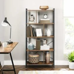 Songmics VASAGLE Bookshelf, Industrial Bookcase, Floor Standing Bookcase, Large 4-Tier Storage Rack In Living Room Office Study, Simple Assembly, Engineered Wood And Stable Iron Frame, Rustic Brown, LBC12BX