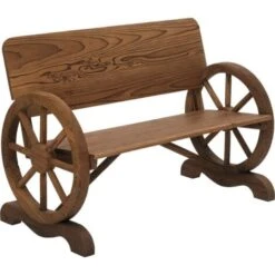 Outsunny Rustic Wood Design Home Garden Wagon Wheel Bench Décor Outdoor Loveseat