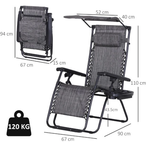 Outsunny Zero Gravity Chair Adjustable Patio Lounge W/ Cup Holder Grey - Image 2