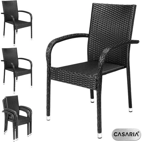 Casaria Poly Rattan 4 Pieces Set Chairs Comfortable Stackable Garden Patio Balcony Furniture Black - Image 2