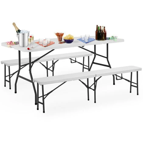 Table Bench Set Folding Camping Furniture Dining Table Bench Set Camping Table Benches Picnic Table Garden Furniture - Image 3