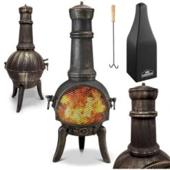 Deuba Cast Iron Garden Chimenea Wood Burning Patio Heater Log Fire Pit Black