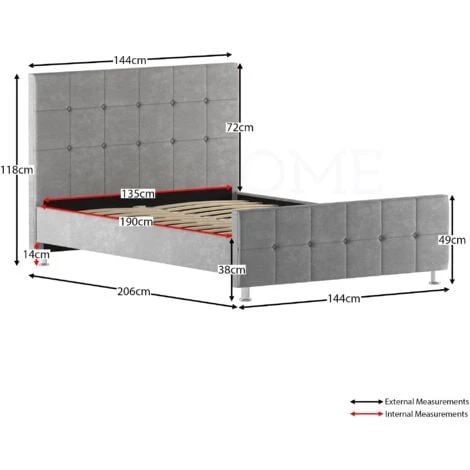 Valentina 4ft6 Double Fabric Bed Frame, Light Grey Velvet, 190 X 135 Cm - Image 2
