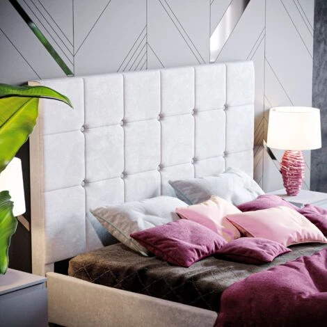 Valentina 4ft6 Double Fabric Bed Frame, Light Grey Velvet, 190 X 135 Cm - Image 3