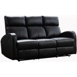 Boston Black Leather 3 Seater Recliner Sofa
