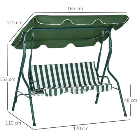 Outsunny 3-person Garden Swing Chair W/ Adjustable Canopy Green - Image 2