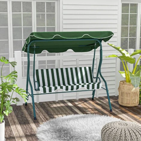 Outsunny 3-person Garden Swing Chair W/ Adjustable Canopy Green - Image 3