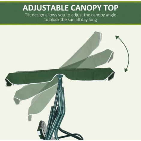 Outsunny 3-person Garden Swing Chair W/ Adjustable Canopy Green - Image 4
