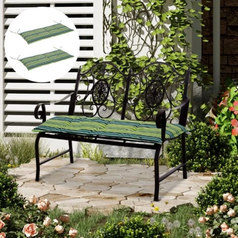 Outsunny 2 PCS Patio Bench Swing Chairs Garden Chairs Cushion Mat Strips Green Stripe - Image 2