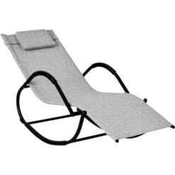 Outsunny Patio Rocking Lounge Chair Zero Gravity Chaise W/ Padded Pillow Grey