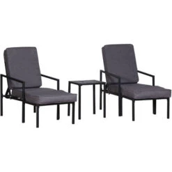 Outsunny 5pcs Garden Recliner Sofa Footstool Coffee Table Set W/ Cushion