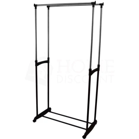 Double Clothes Rail Garment Rack Shoe Rack Storage, Silver