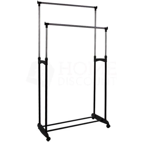 Double Clothes Rail Garment Rack Shoe Rack Storage, Silver - Image 3