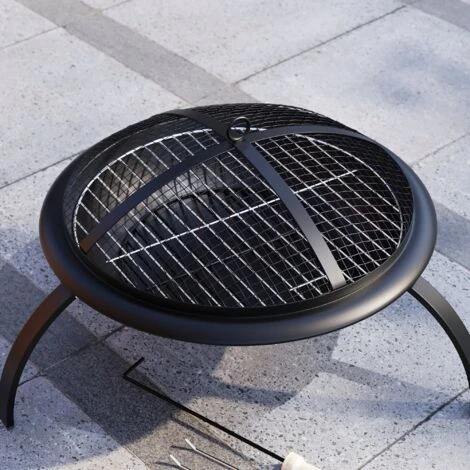 Round Steel Fire Pit BBQ Grill Patio Garden Bowl Outdoor Camping Heater Log Burner - Image 2
