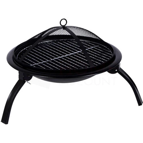 Round Steel Fire Pit BBQ Grill Patio Garden Bowl Outdoor Camping Heater Log Burner - Image 4