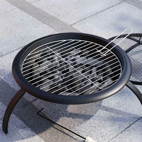 Round Steel Fire Pit BBQ Grill Patio Garden Bowl Outdoor Camping Heater Log Burner - Image 5