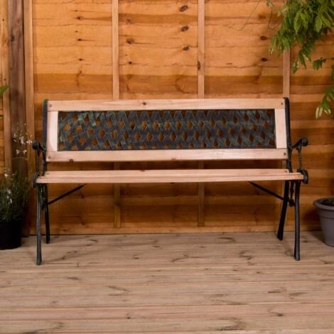 Garden Bench 3 Seater Outdoor Solid Wood & Iron Bench, Cross - Image 3