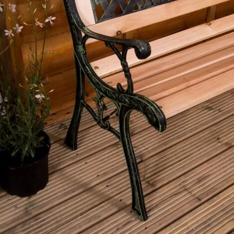 Garden Bench 3 Seater Outdoor Solid Wood & Iron Bench, Cross - Image 4