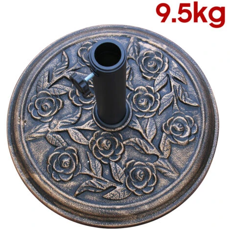 Greenbay 9.5kg Cement Concrete Round Parasol Base Umbrella Stand Weights Garden Outdoor Accessories Rose Pattern Cast Iron Effect