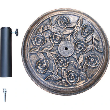Greenbay 9.5kg Cement Concrete Round Parasol Base Umbrella Stand Weights Garden Outdoor Accessories Rose Pattern Cast Iron Effect - Image 2