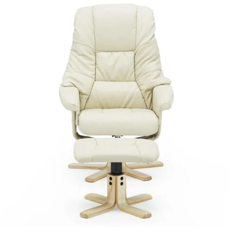 SORENTO REAL LEATHER CREAM SWIVEL RECLINER CHAIR W FOOT STOOL - Image 4