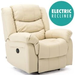 SEATTLE ELECTRIC CREAM LEATHER AUTO RECLINER ARMCHAIR SOFA HOME LOUNGE CHAIR