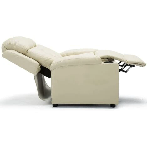 STUDIO LEATHER RECLINER W DRINK HOLDERS ARMCHAIR SOFA CHAIR CINEMA GAMING CREAM - Image 4