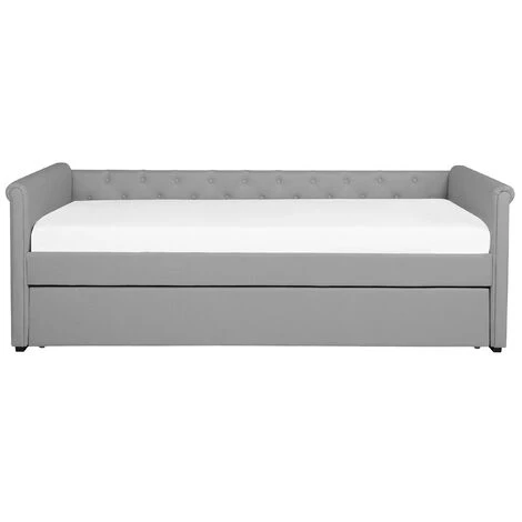 Modern Fabric EU Single Trundle Bed Frame Buttoned 3ft Light Grey Libourne - Image 5