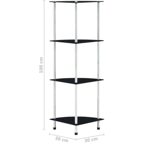 4-Tier Shelf Black 30x30x100 Cm Tempered Glass VidaXL - Image 3