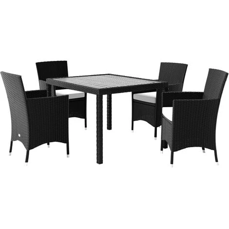 Casaria Poly Rattan Garden Furniture Dining Table Chairs Set 4/ 6/ 8 Seater Cushions WPC Black Patio Outdoor Balcony Terrace Wicker Conservatory 4+1 - Image 2