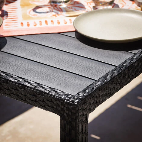 Casaria Poly Rattan Garden Furniture Dining Table Chairs Set 4/ 6/ 8 Seater Cushions WPC Black Patio Outdoor Balcony Terrace Wicker Conservatory 4+1 - Image 4