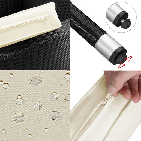 Casaria Poly Rattan Garden Furniture Dining Table Chairs Set 4/ 6/ 8 Seater Cushions WPC Black Patio Outdoor Balcony Terrace Wicker Conservatory 4+1 - Image 5