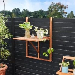 Wooden Hanging Balcony Table Shelf Folding Railing Terrace Patio Garden Outdoor