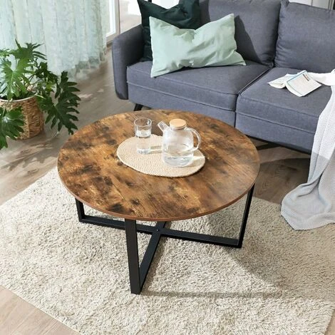 VASAGLE Round Coffee Table, Industrial Style Cocktail Table, Durable Metal Frame, Easy To Assemble, For Living Room, Bedroom, Rustic Brown By SONGMICS LCT88X - Image 2