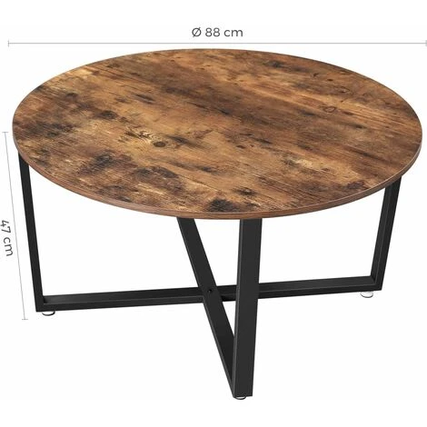 VASAGLE Round Coffee Table, Industrial Style Cocktail Table, Durable Metal Frame, Easy To Assemble, For Living Room, Bedroom, Rustic Brown By SONGMICS LCT88X - Image 5