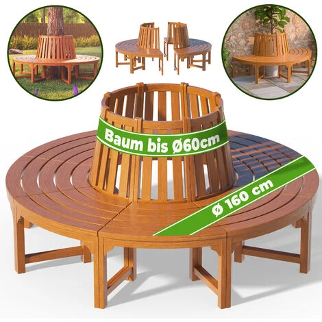 Deuba Wooden Tree Bench FSCĀ®-Certified Eucalyptus Wood Round Garden Seat 190 Cm