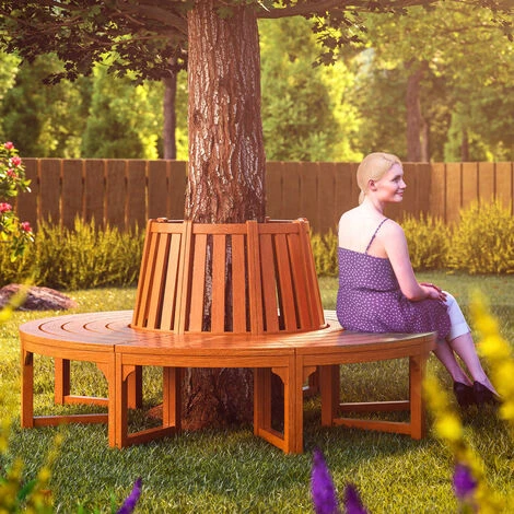 Deuba Wooden Tree Bench FSCĀ®-Certified Eucalyptus Wood Round Garden Seat 190 Cm - Image 2