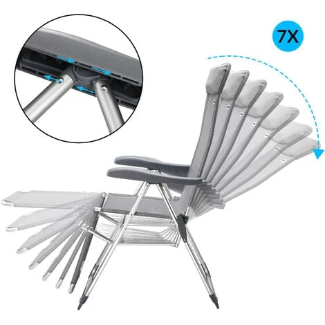 2x High Chair Aluminium Recliner Garden Patio Folding Chair Set - Image 3