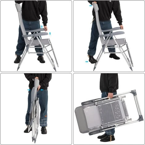 2x High Chair Aluminium Recliner Garden Patio Folding Chair Set - Image 5