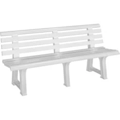 Casaria Garden Bench Orchidea 2 – 3 Seater 145 Cm Plastic Patio Benches Outdoor Furniture Grey Green White Lightweight Durable Ergonomic Backrest Terrace Balcony White