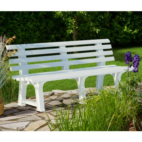 Casaria Garden Bench Orchidea 2 β 3 Seater 145 Cm Plastic Patio Benches Outdoor Furniture Grey Green White Lightweight Durable Ergonomic Backrest Terrace Balcony White - Image 2