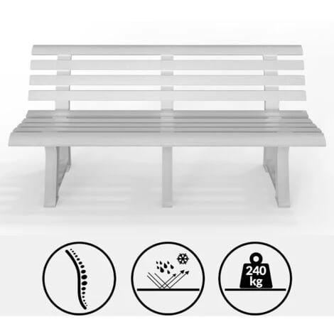 Casaria Garden Bench Orchidea 2 β 3 Seater 145 Cm Plastic Patio Benches Outdoor Furniture Grey Green White Lightweight Durable Ergonomic Backrest Terrace Balcony White - Image 4
