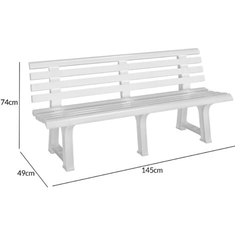 Casaria Garden Bench Orchidea 2 β 3 Seater 145 Cm Plastic Patio Benches Outdoor Furniture Grey Green White Lightweight Durable Ergonomic Backrest Terrace Balcony White - Image 5